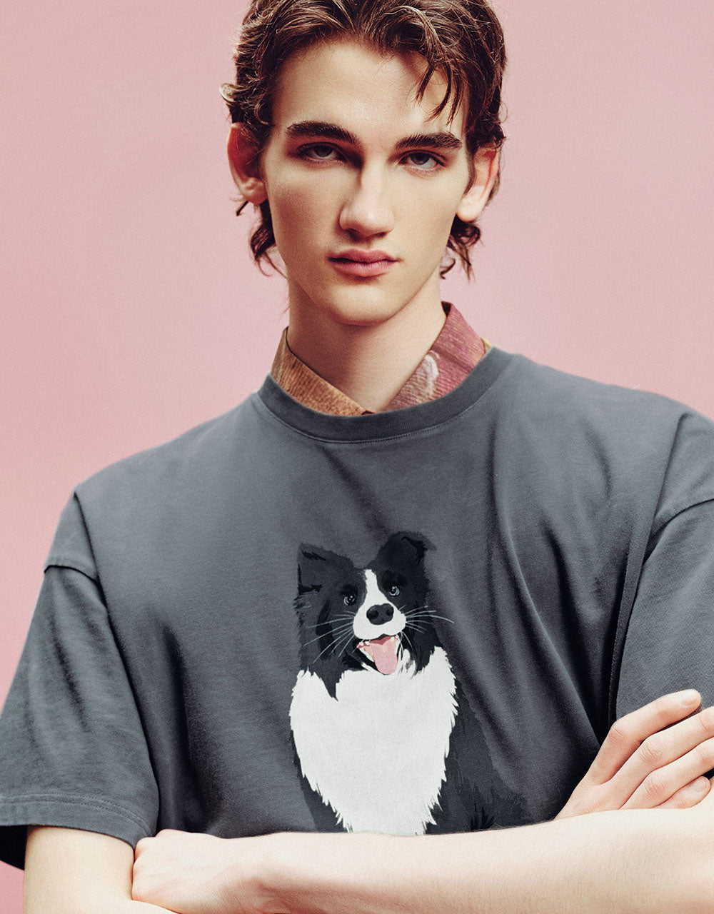 Dog Printed Crew Neck Loose T-Shirt