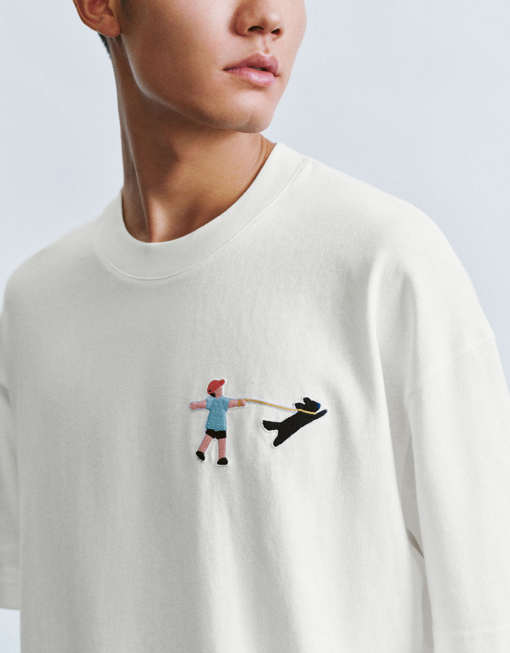 Cartoon Embossed Crew Neck Straight T-Shirt