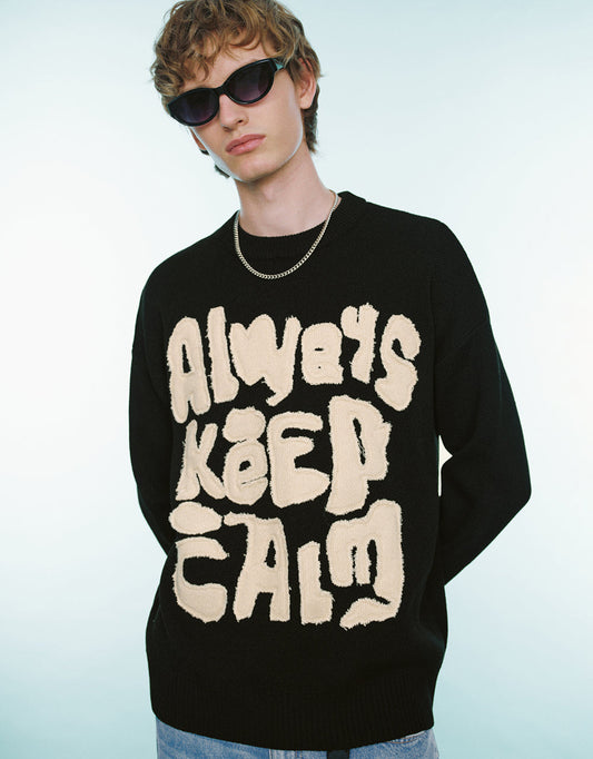 Slogan Embroidered Knitted T-Shirt