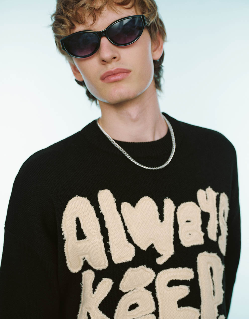 Slogan Embroidered Knitted T-Shirt