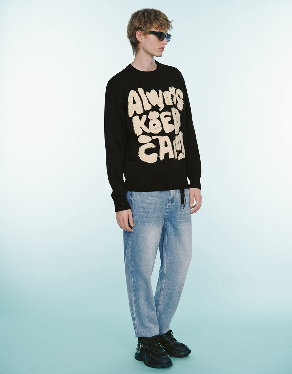 Slogan Embroidered Knitted T-Shirt