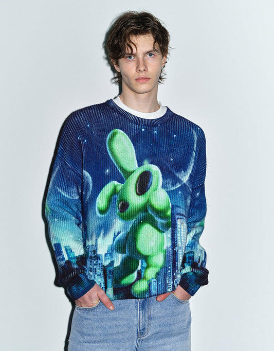 Interstellar Bunny Printed Knitted T-Shirt