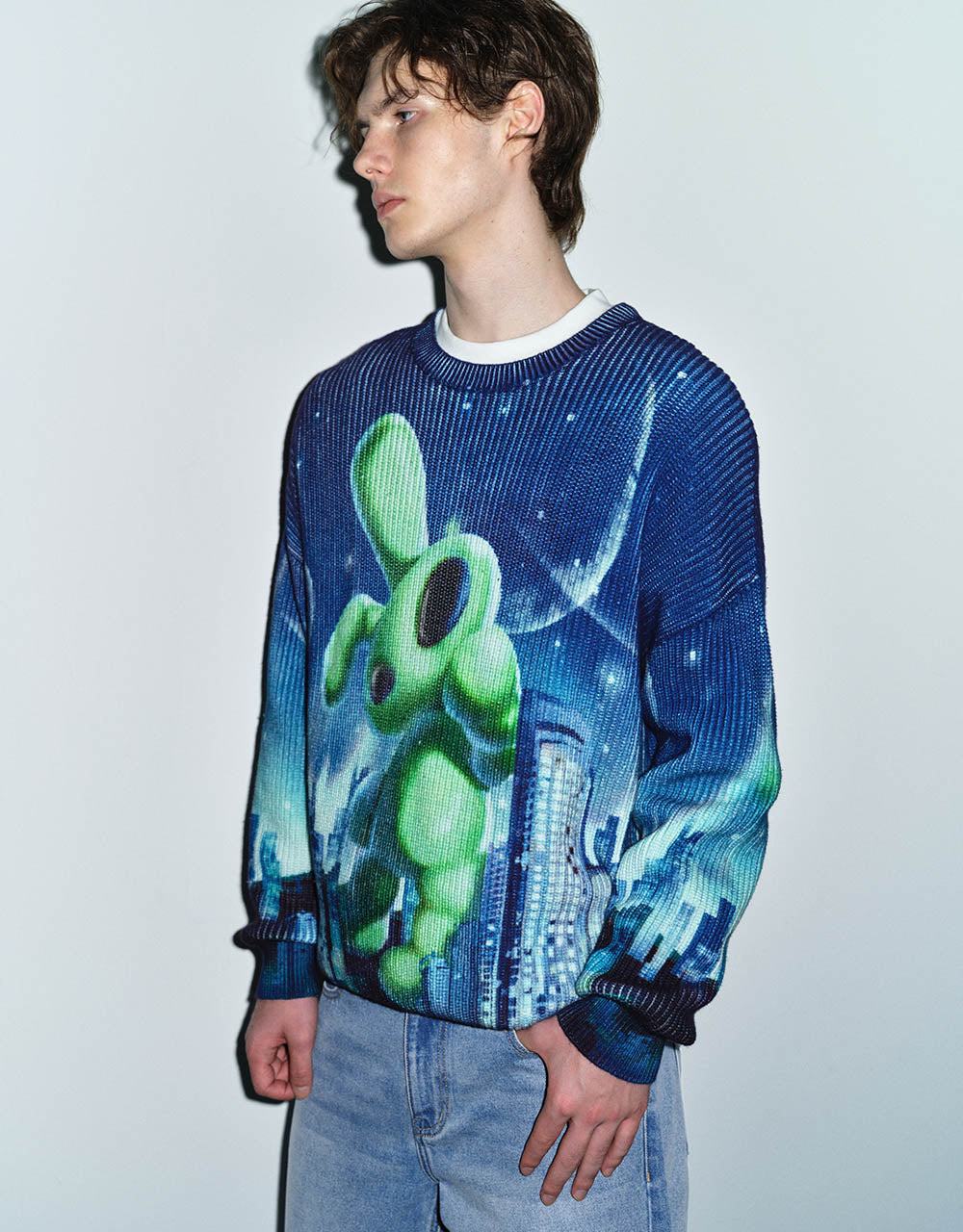 Interstellar Bunny Printed Knitted T-Shirt