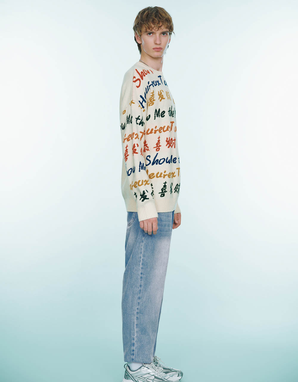 Letter Embroidered Crew Neck Sweater