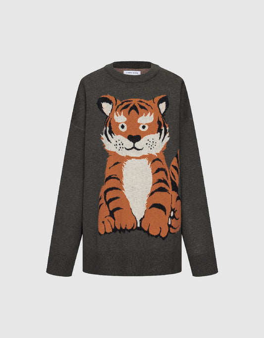 Tiger Embroidered Knitted T-Shirt