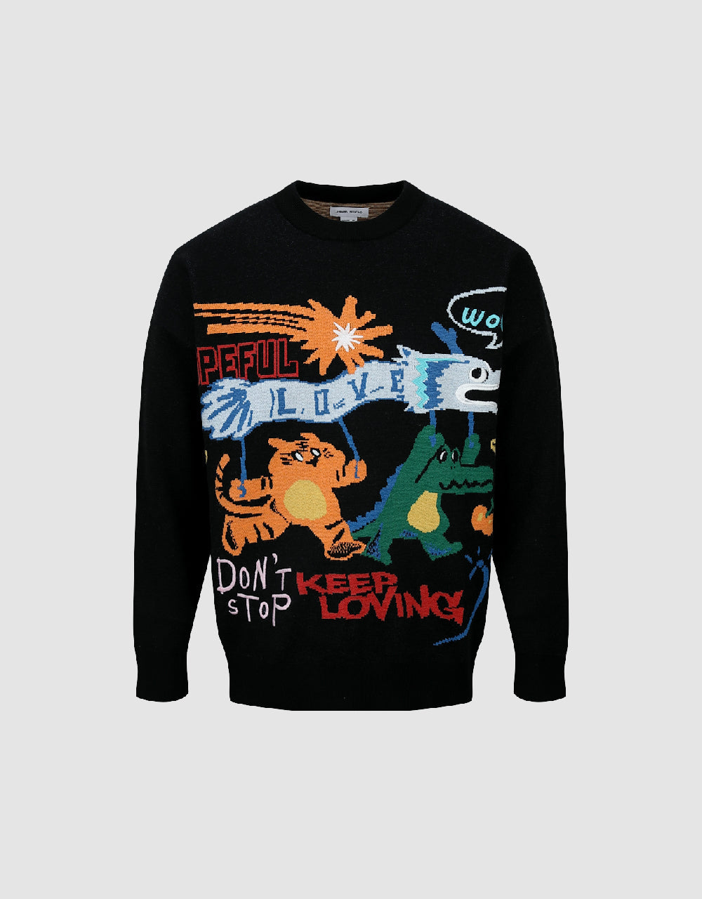 Cartoon Embroidered Crew Neck Sweater