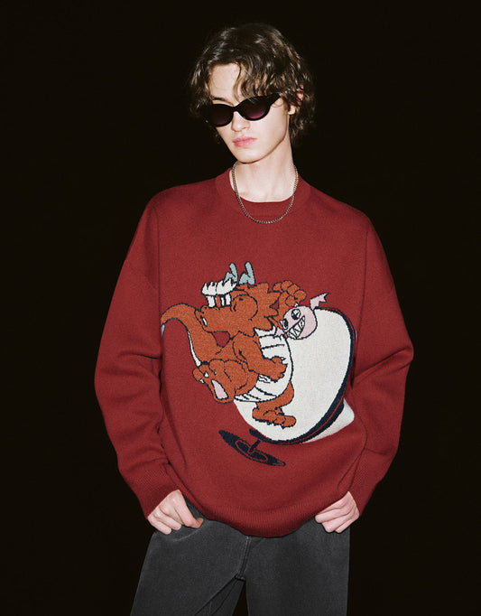 Dragon Embroidered Knitted T-Shirt