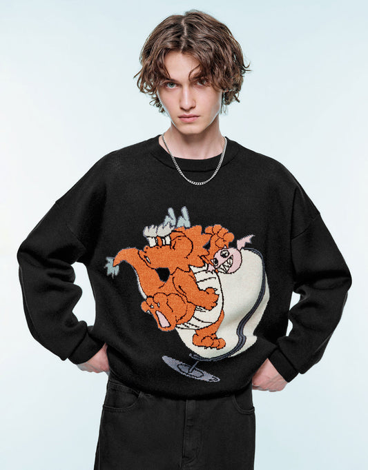 Dragon Embroidered Knitted T-Shirt