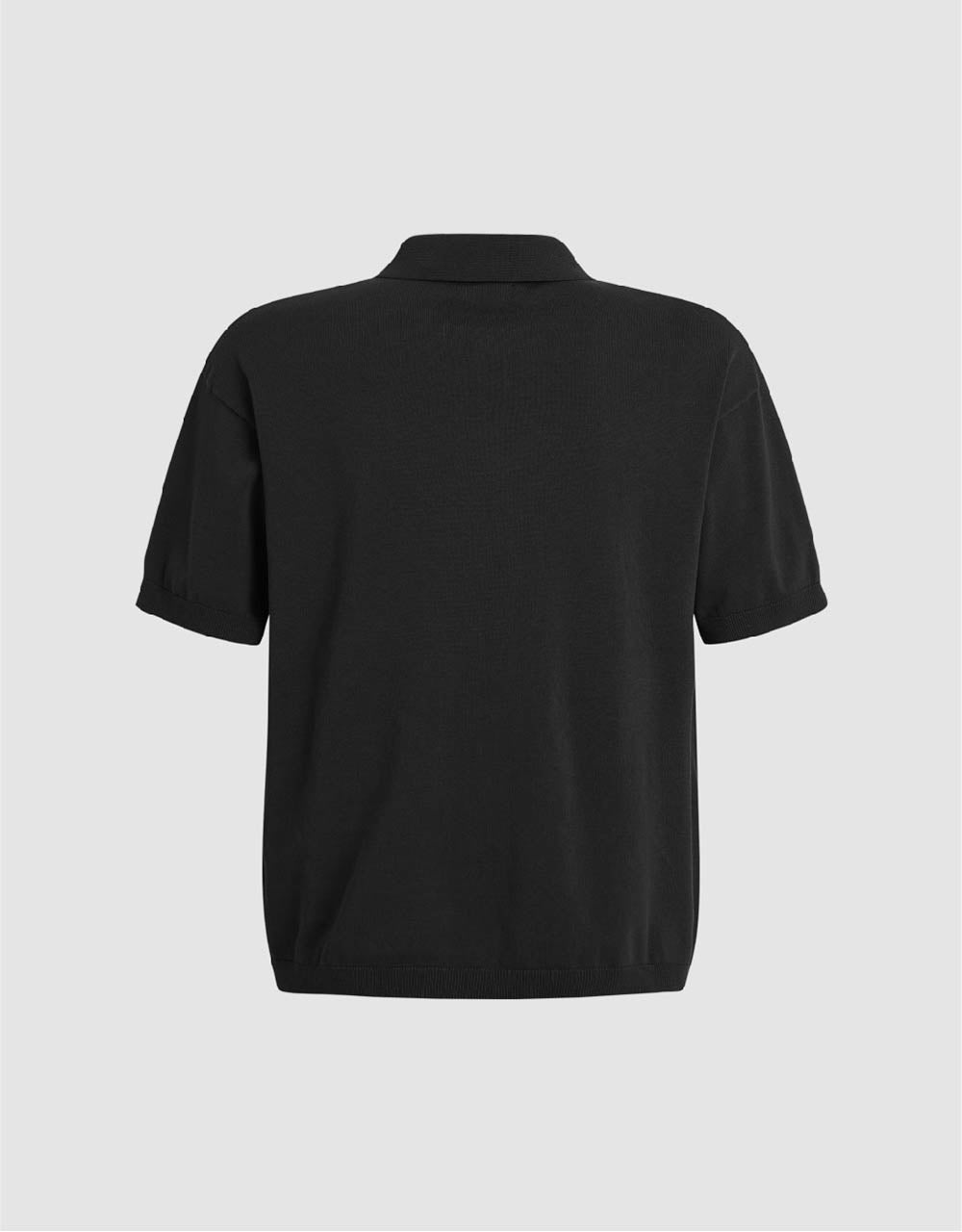 Button Half Placket Embossed Knitted T-Shirt