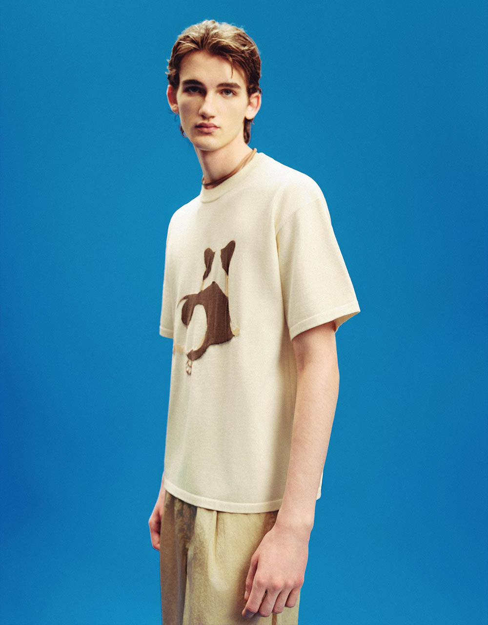 Animal Embossed Crew Neck Straight T-Shirt