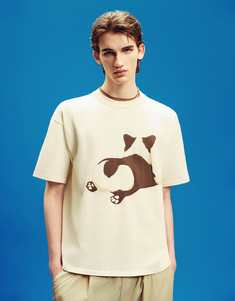 Animal Embossed Crew Neck Straight T-Shirt