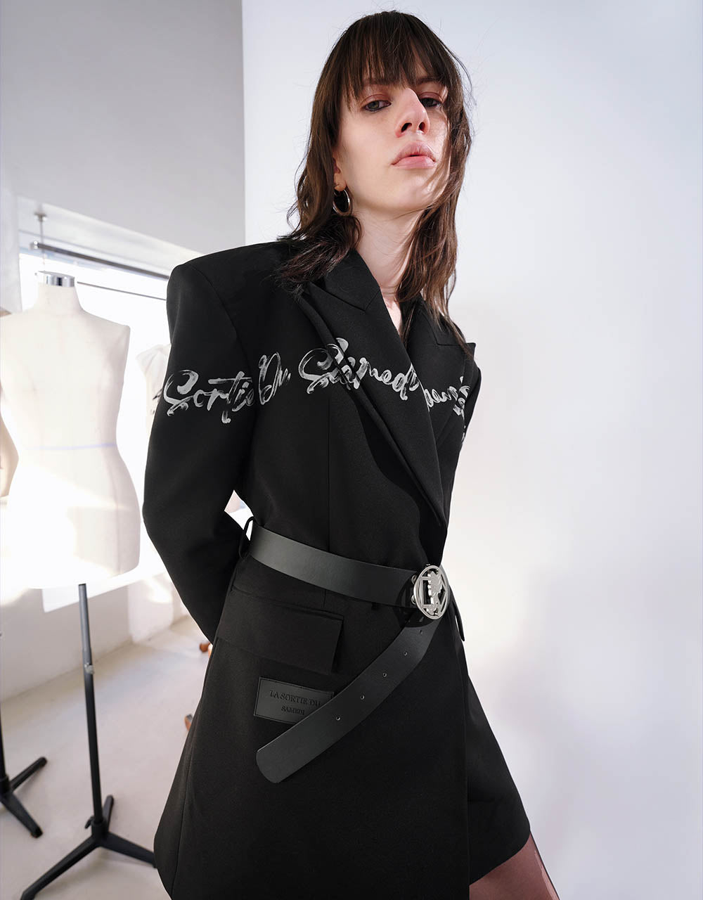 Letter Printed Tailored Blazer With Belt