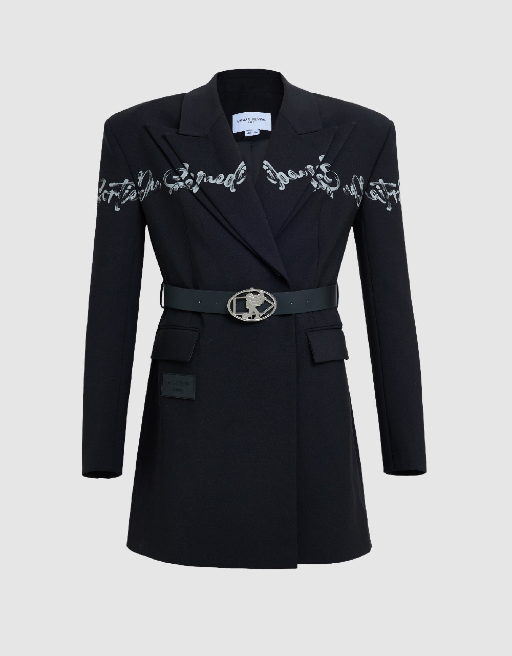 Letter Printed Tailored Blazer With Belt