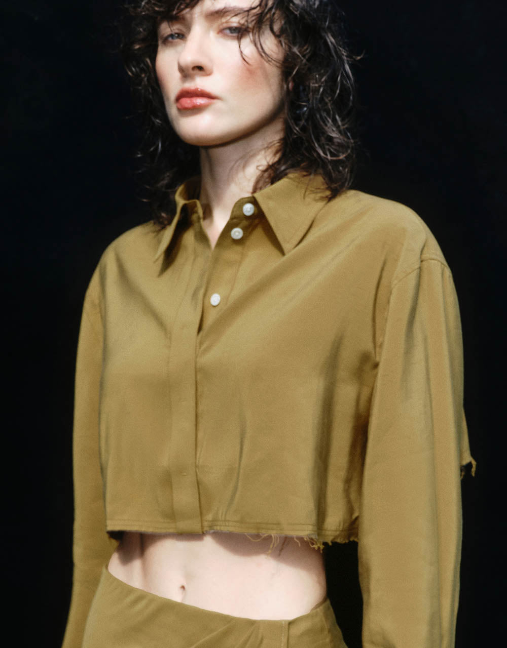 Cropped Straight Lapel Shirt