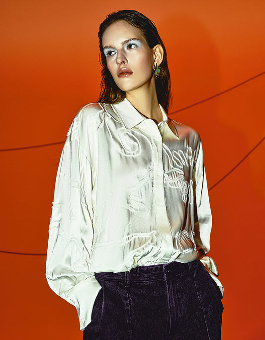 Flower Embossed Loose Shirt