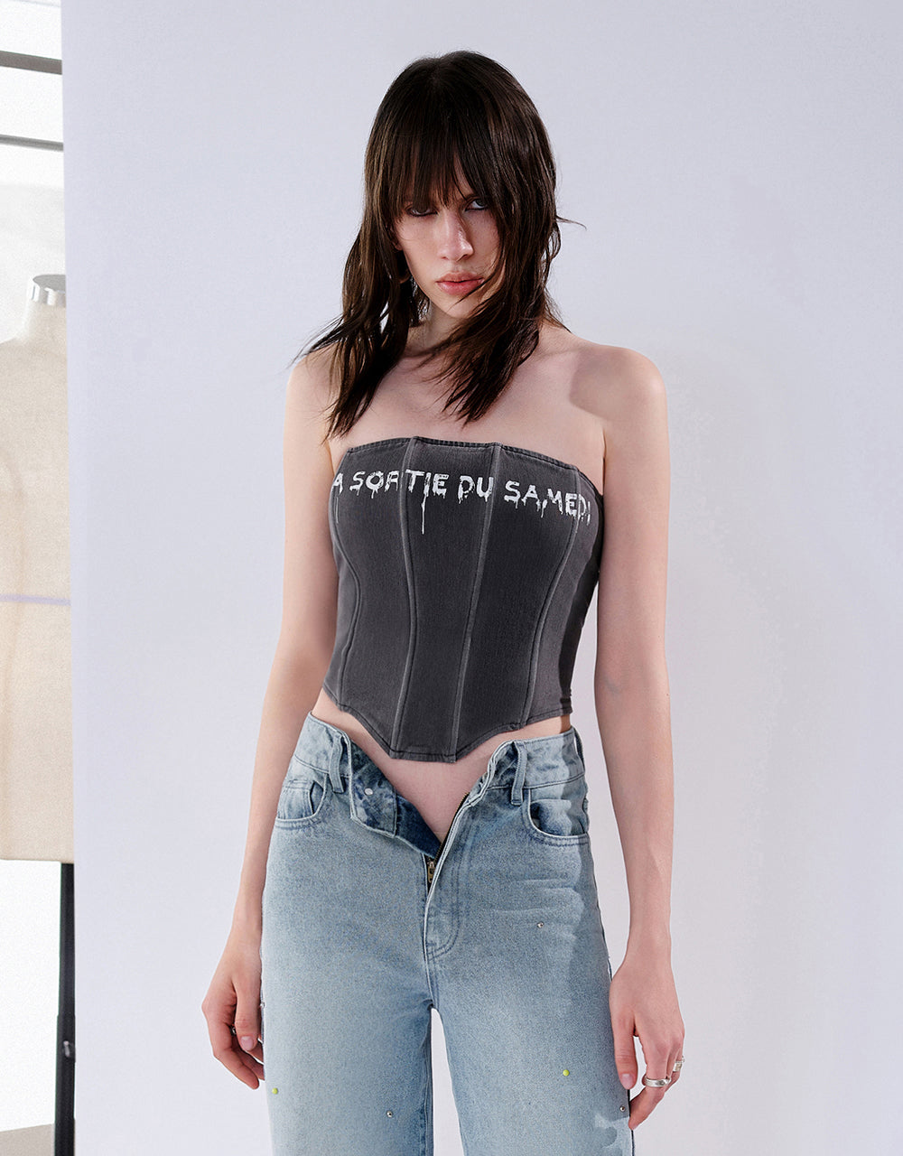 Graffiti Denim Tube Top