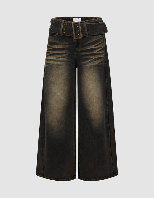 Wide-Leg Jeans With Belt