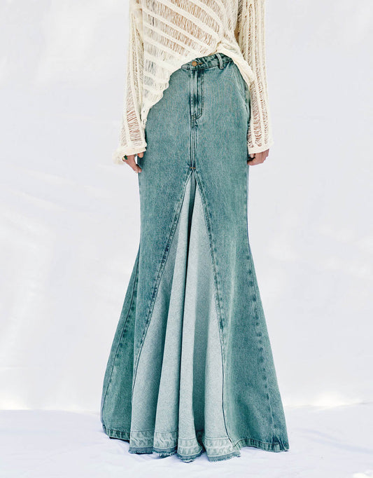 Maxi Fishtail Denim Skirt