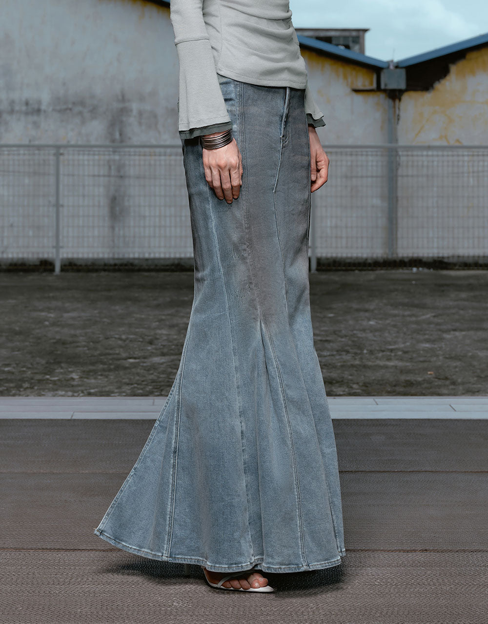 Gradient Denim Fishtail Skirt