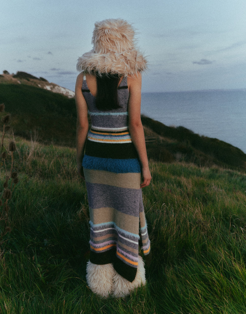 Striped Sleeveless V-Neck Knitted Dress