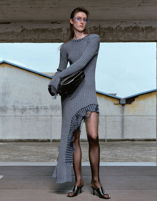 Raw Hem Crew Neck Knitted Dress