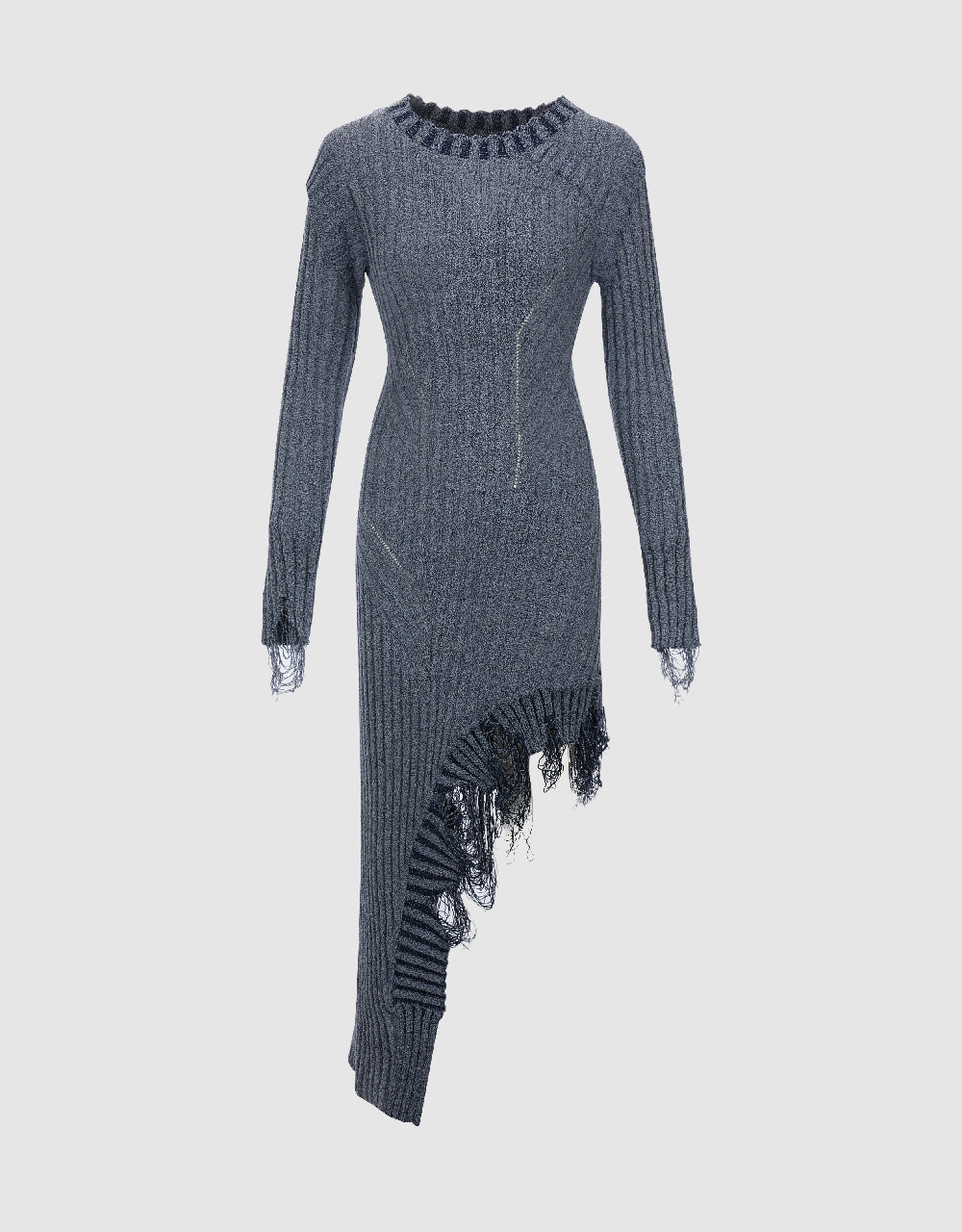 Raw Hem Crew Neck Knitted Dress