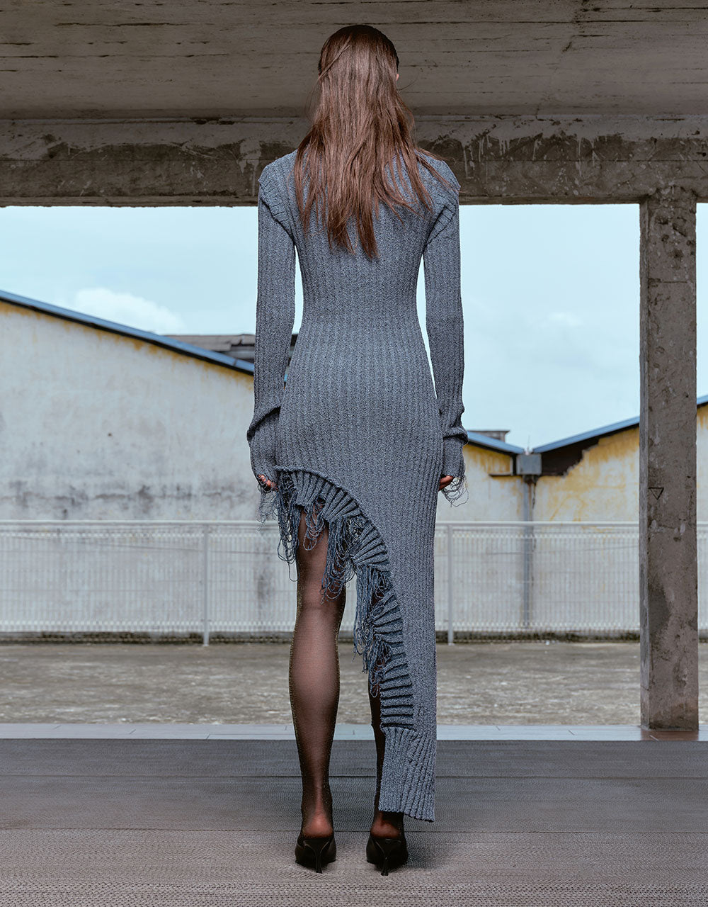 Raw Hem Crew Neck Knitted Dress