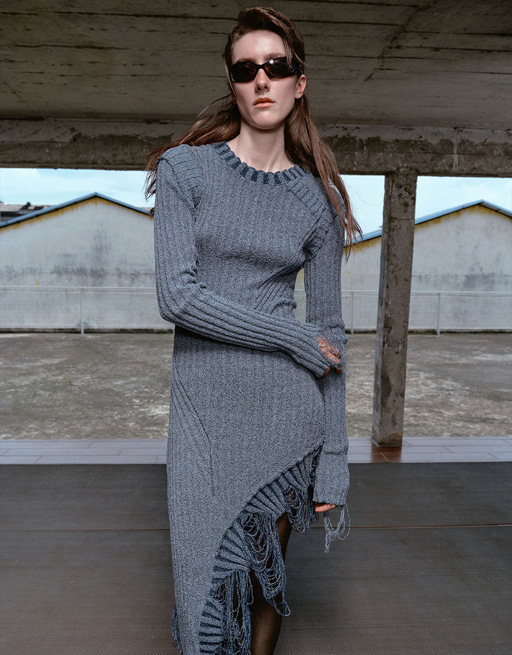 Raw Hem Crew Neck Knitted Dress