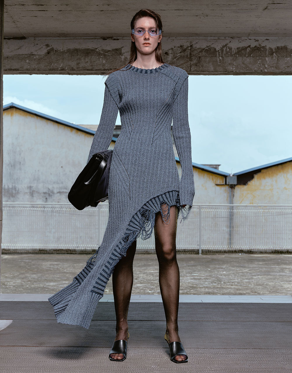 Raw Hem Crew Neck Knitted Dress