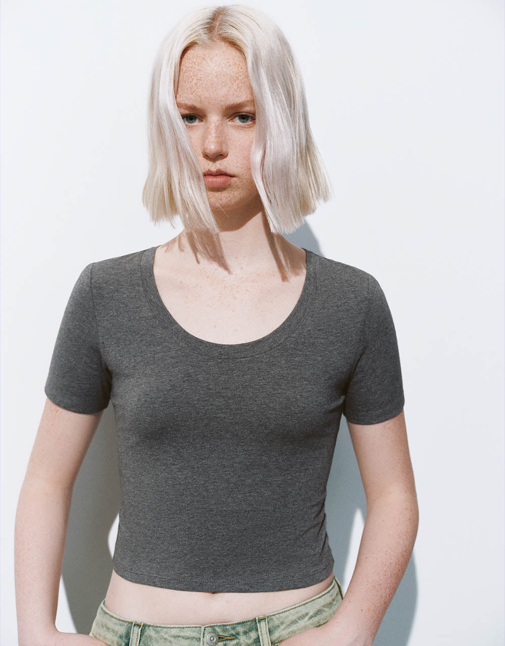 U Neck Skinny Knitted T-Shirt