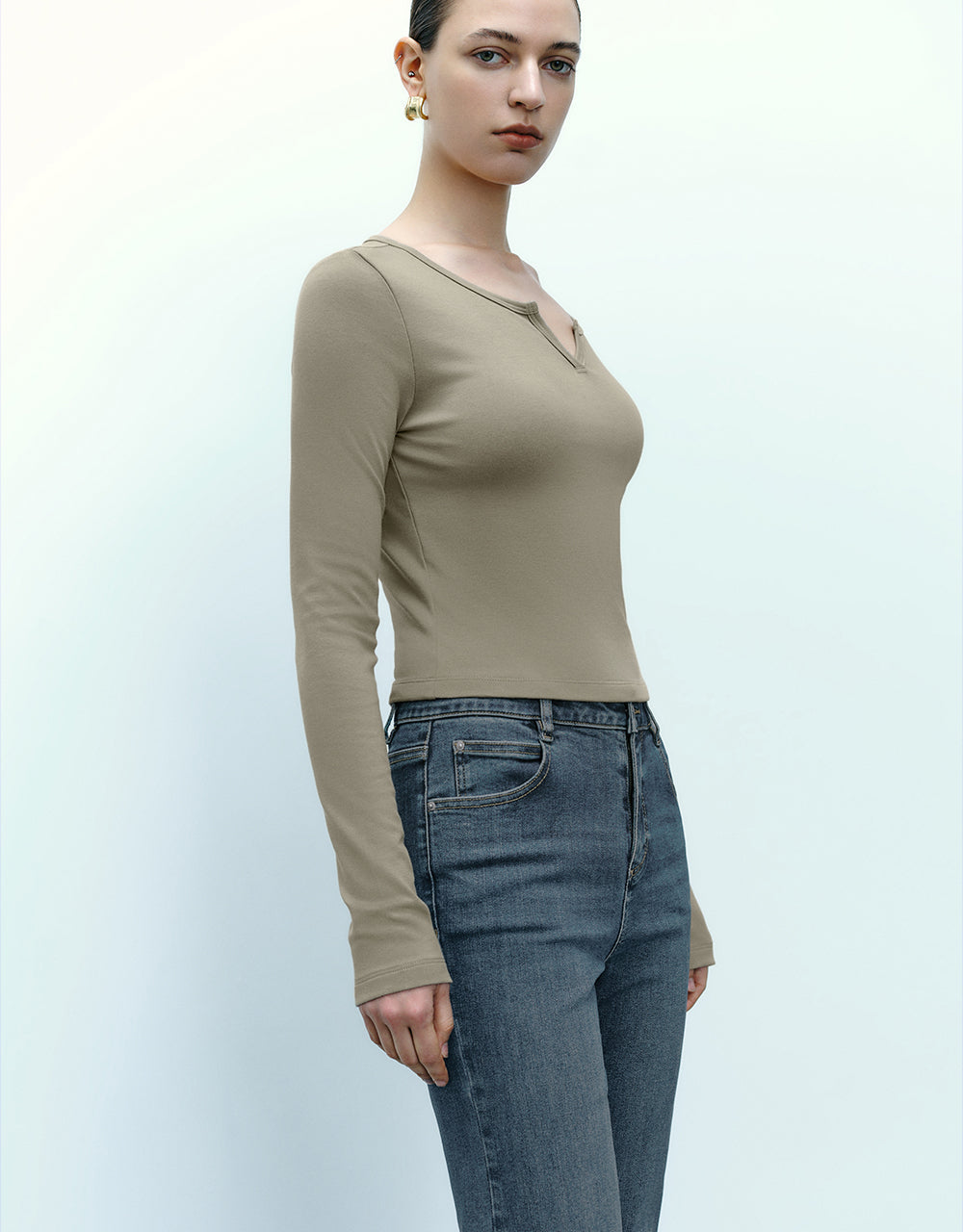 Notch Neck Skinny T-Shirt