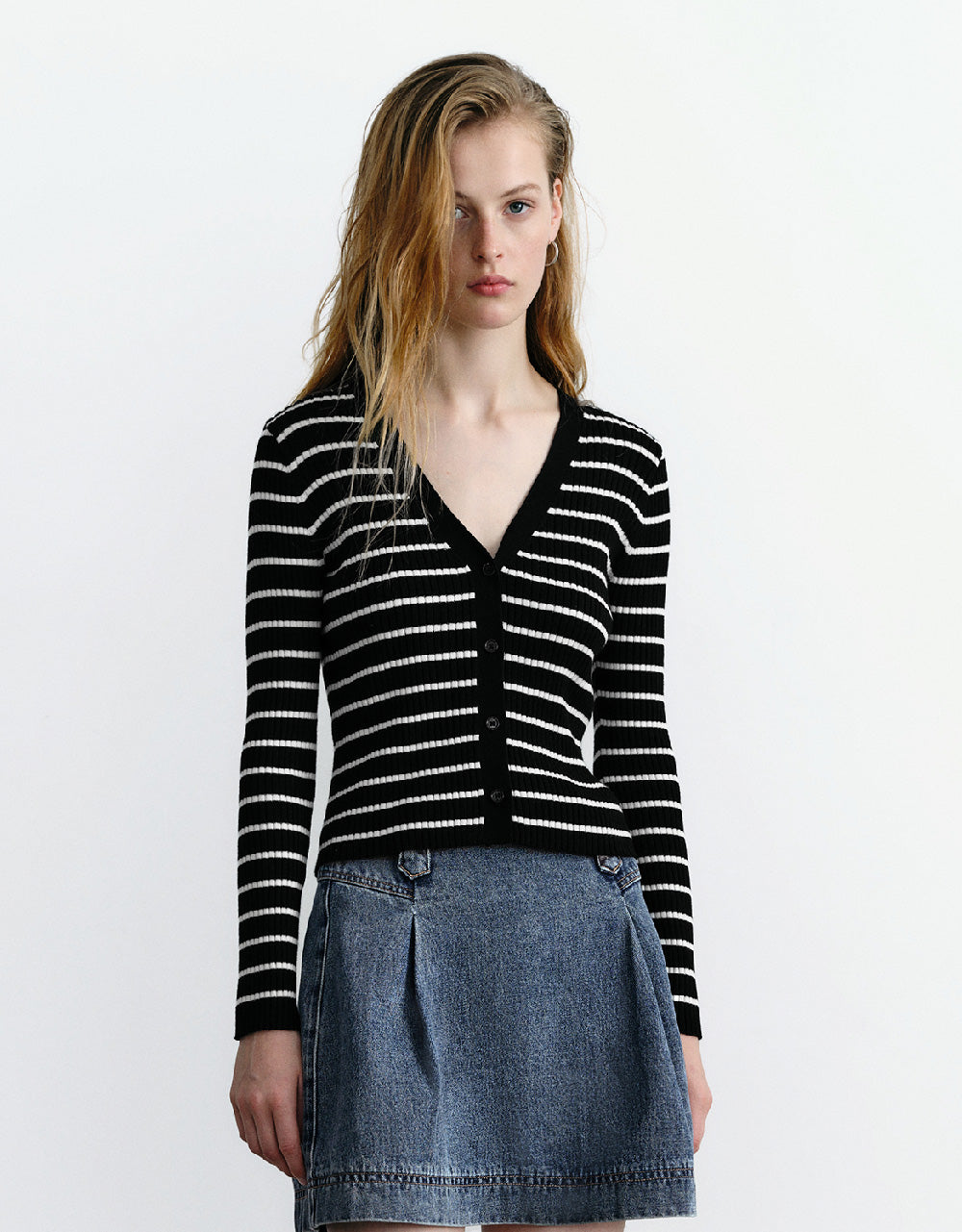 Striped V-Neck Knitted Cardigan