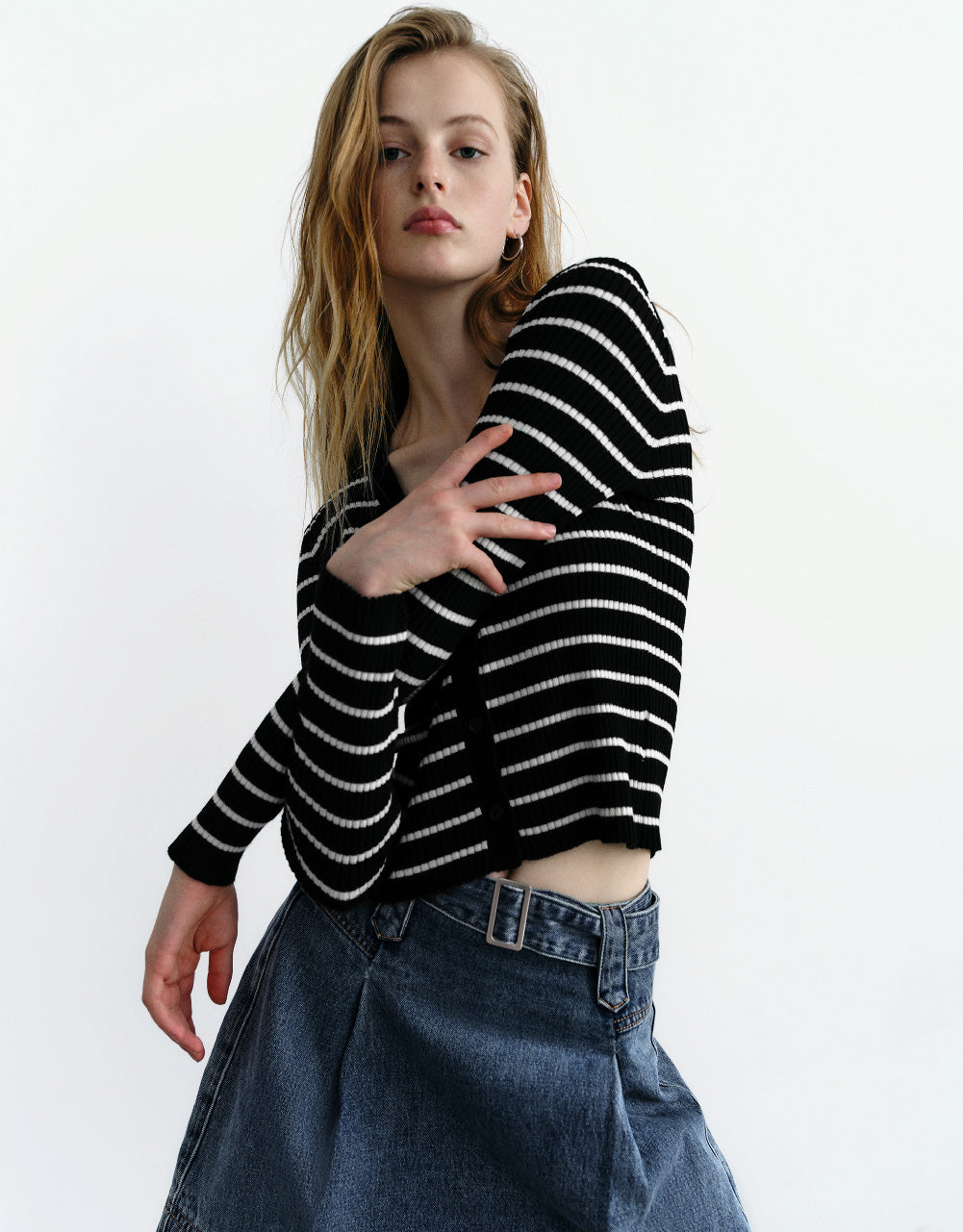 Striped V-Neck Knitted Cardigan