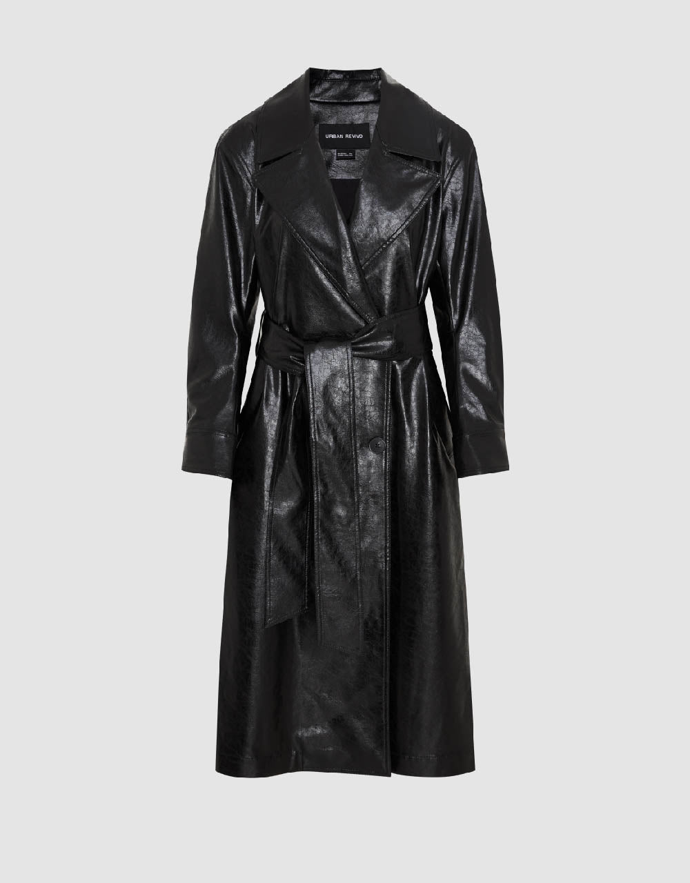 Vegan Leather Straight Coat With Belt