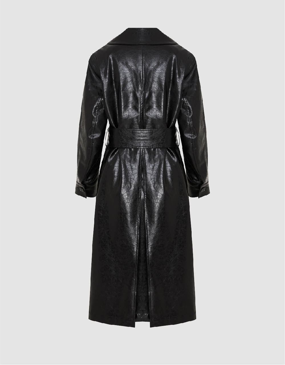 Vegan Leather Straight Coat With Belt