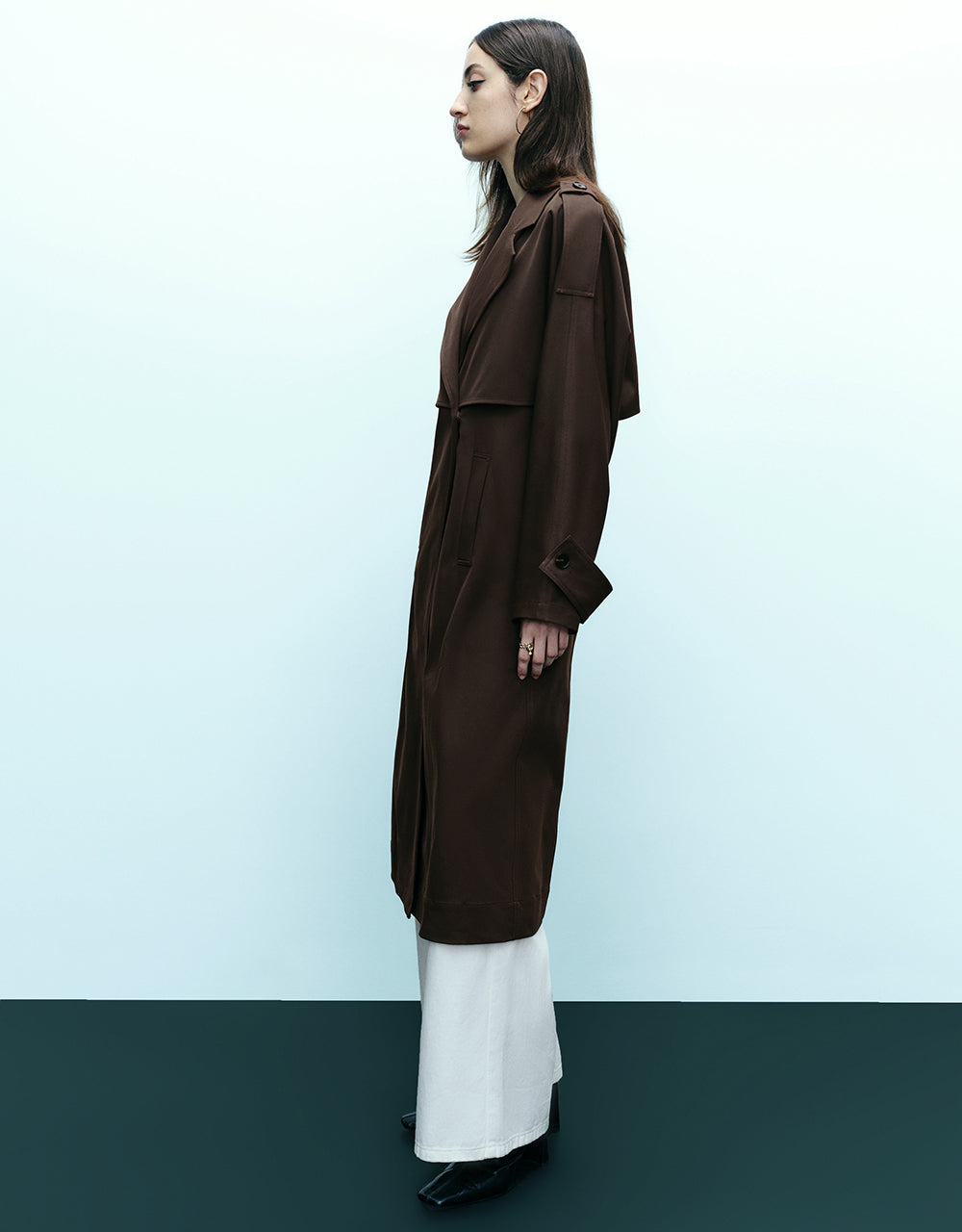 Straight Longline Trench Coat With Belt