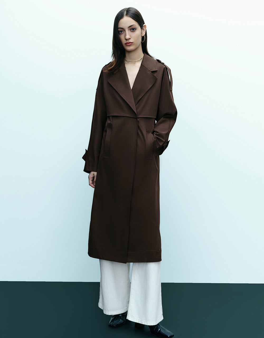 Straight Longline Trench Coat With Belt