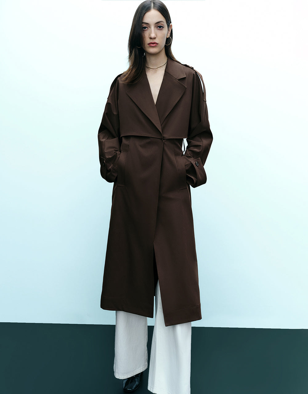 Straight Longline Trench Coat With Belt