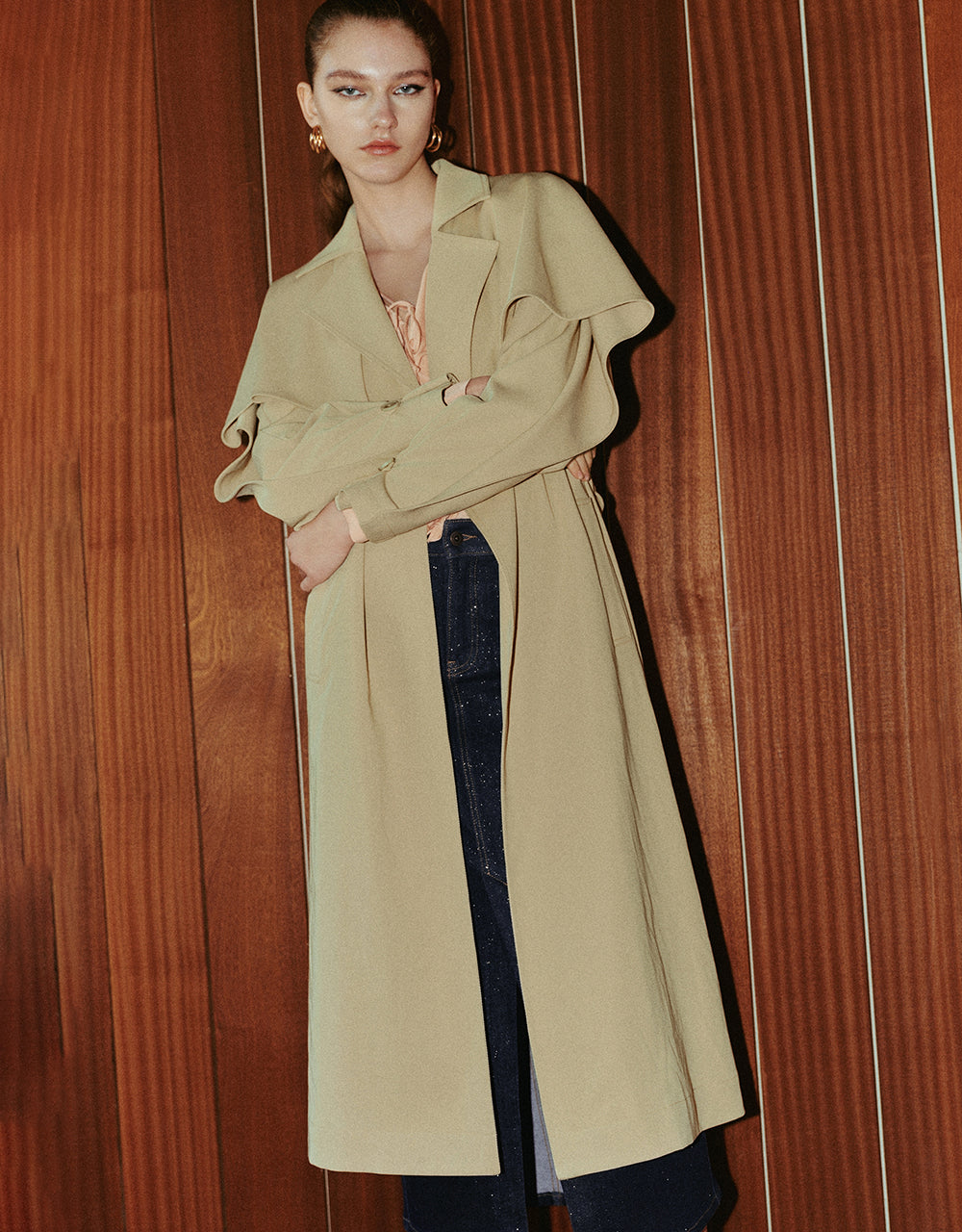 Notch Lapel Trench Coat With Belt