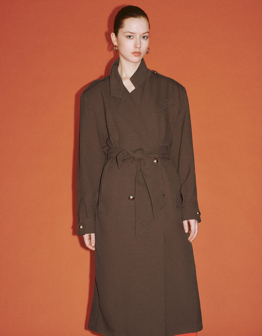 Notch Lapel Trench Coat With Belt