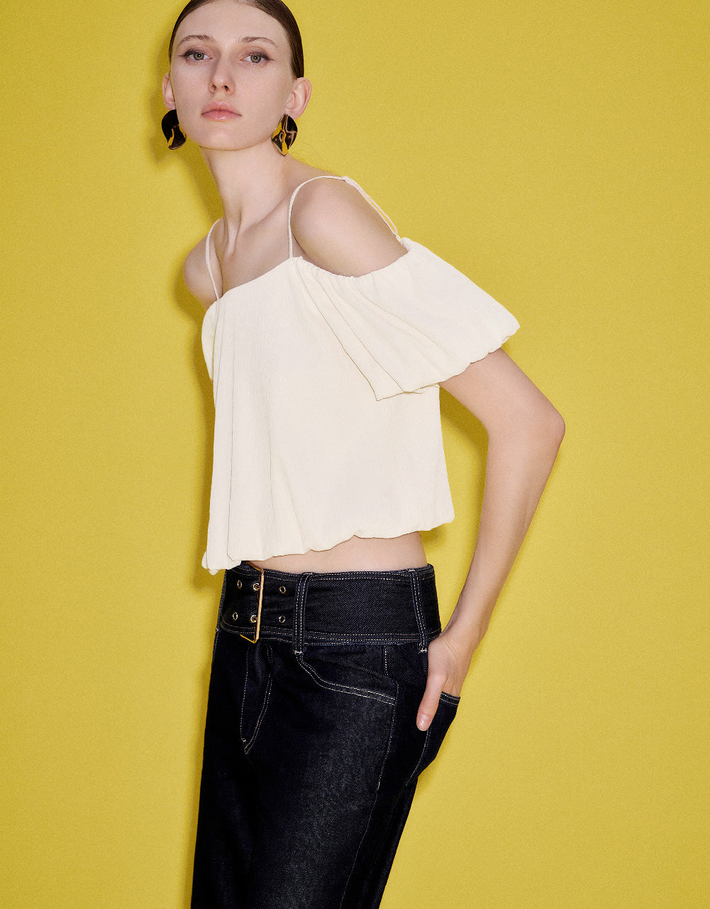 Puff Sleeve Square-cut Collar Overhead Shirt