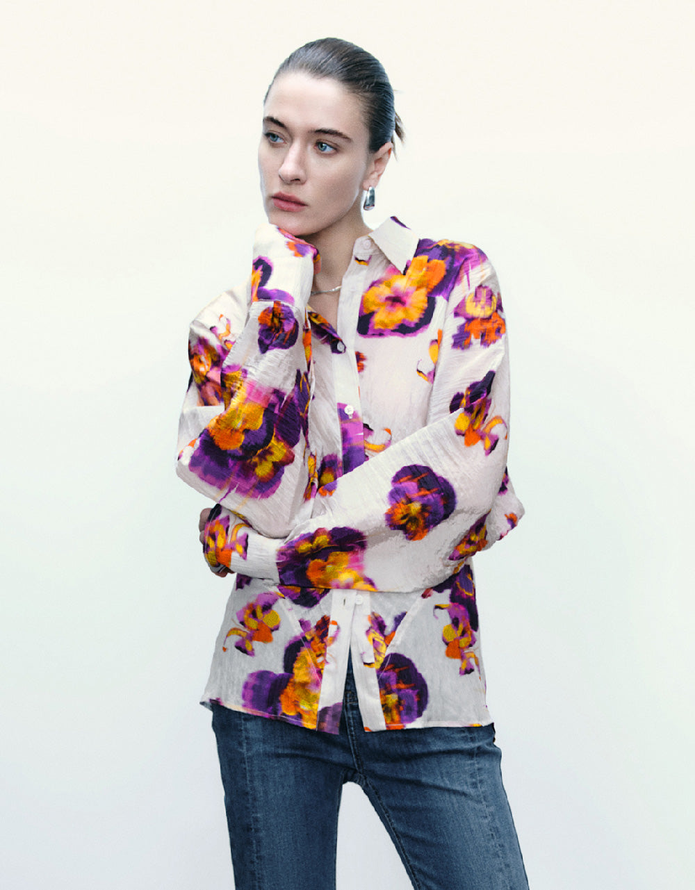 Flower Printed Button Up Shirt