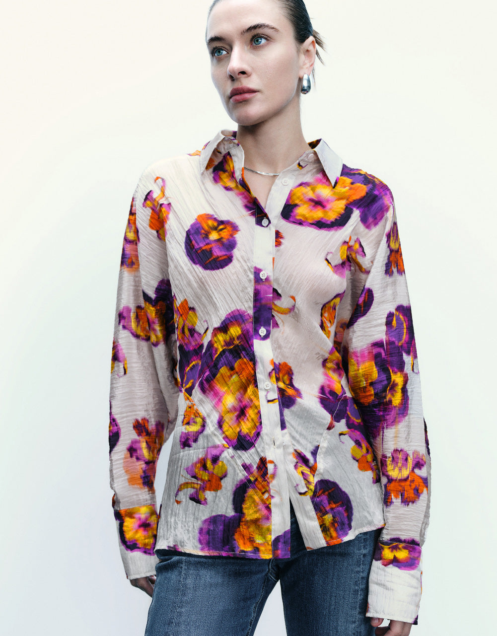 Flower Printed Button Up Shirt