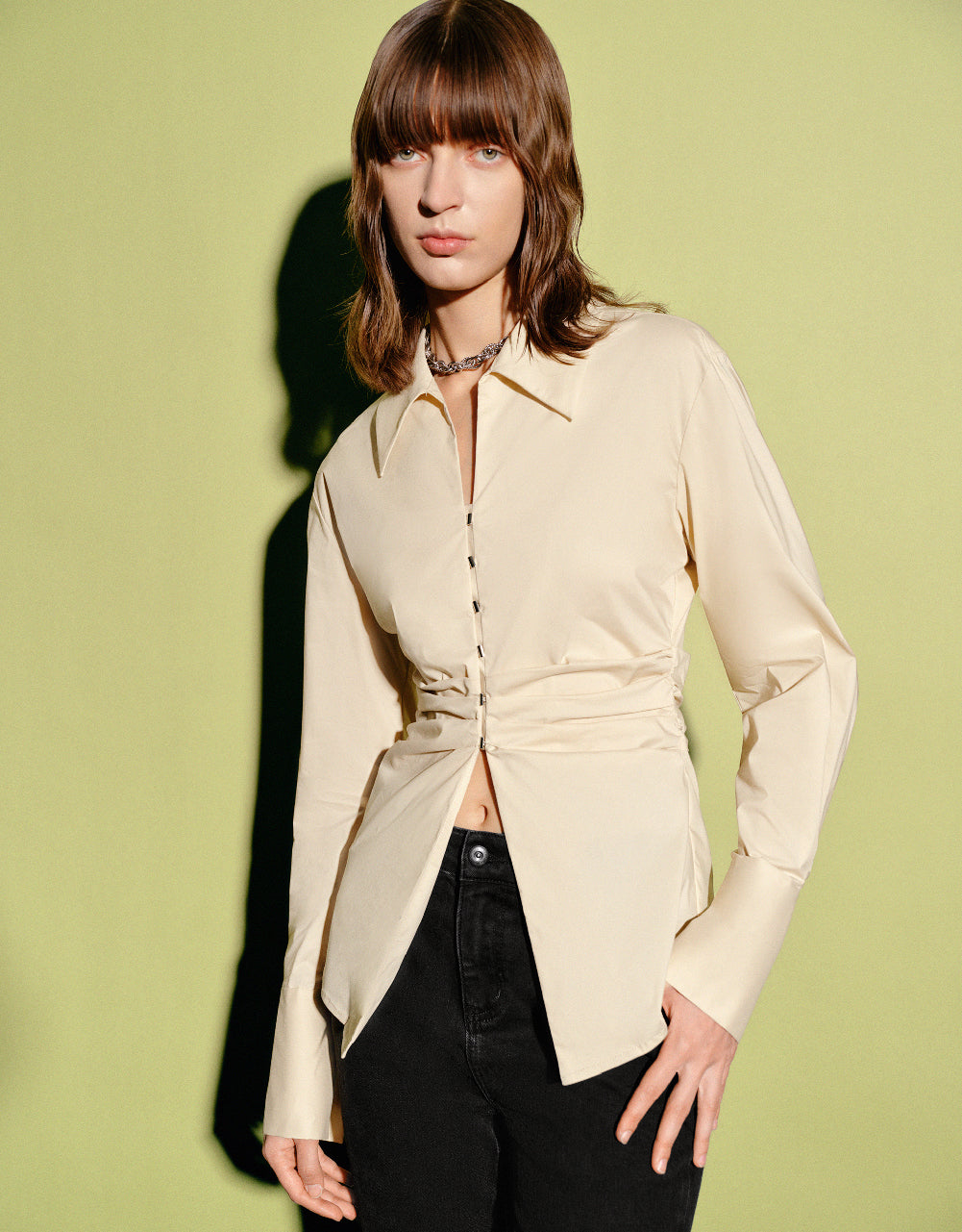 Ruched Lapel Skater Shirt