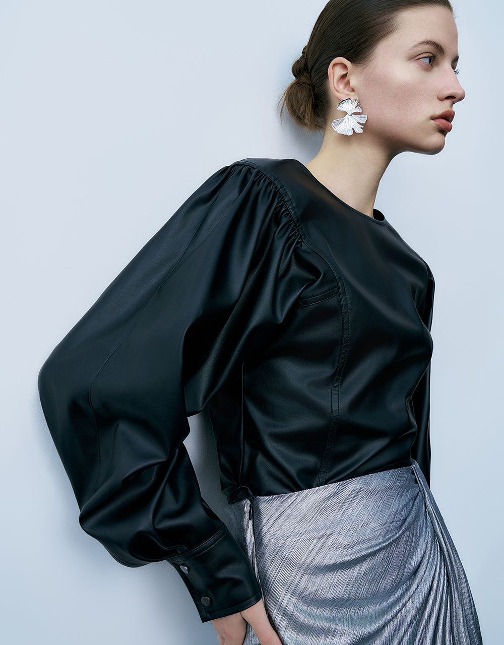 Puff Sleeve Vegan Leather Overhead Shirt