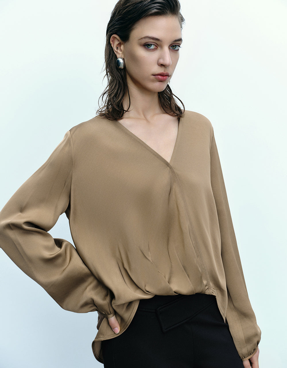 Surplice Front V-Neck Overhead Shirt