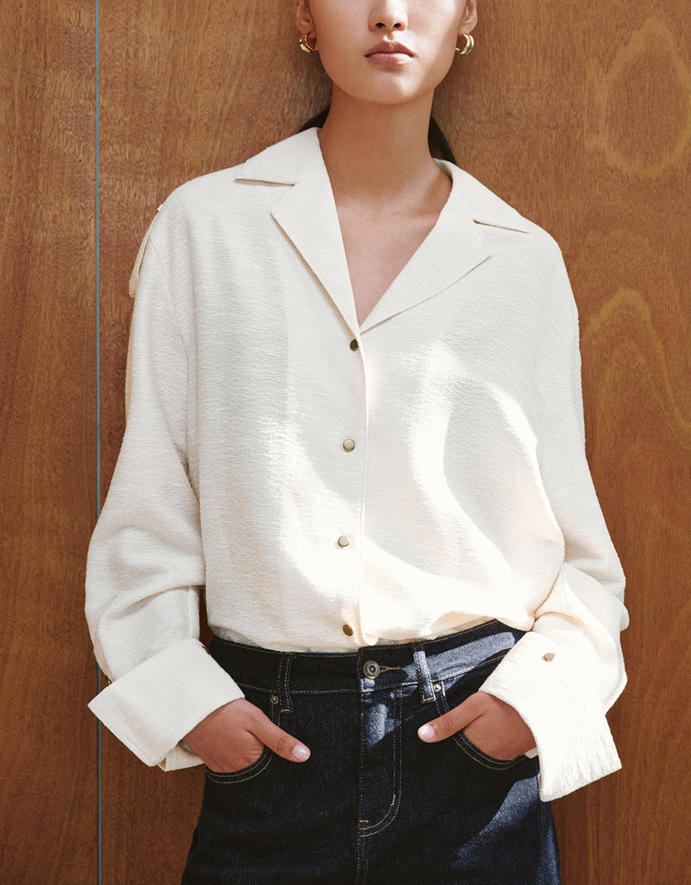 Textured Lapel Straight Shirt