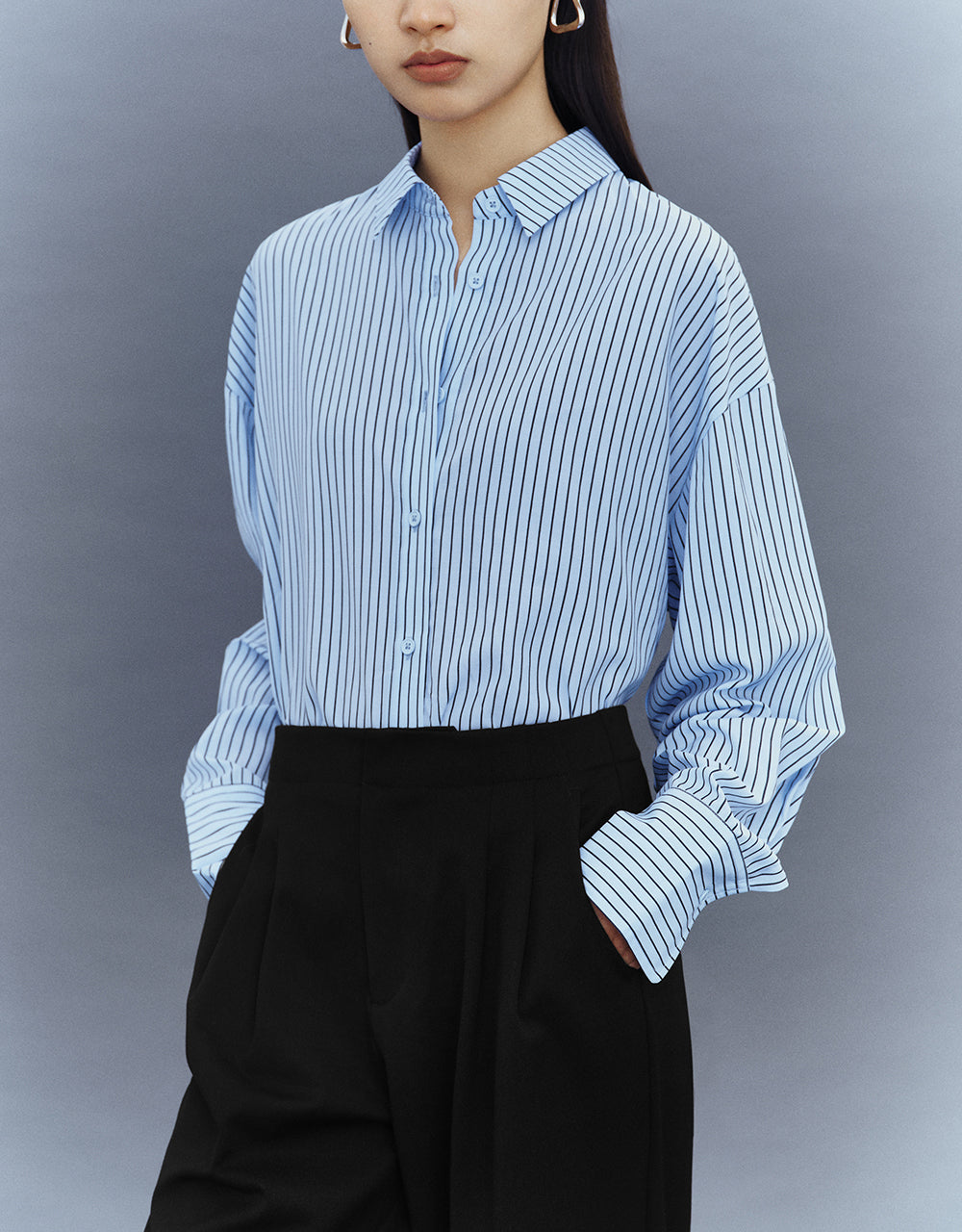 Button Up Striped Straight Shirt