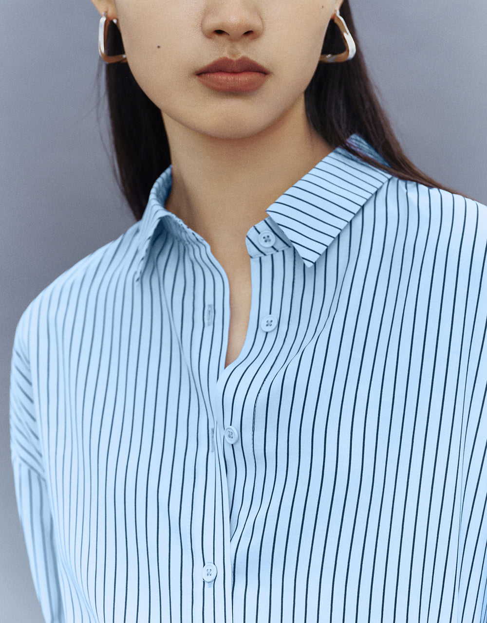 Button Up Striped Straight Shirt