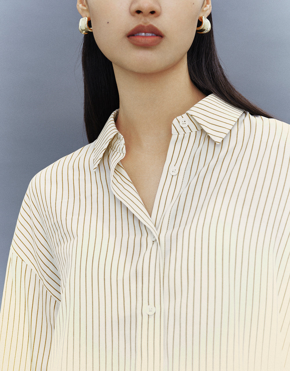 Button Up Striped Straight Shirt